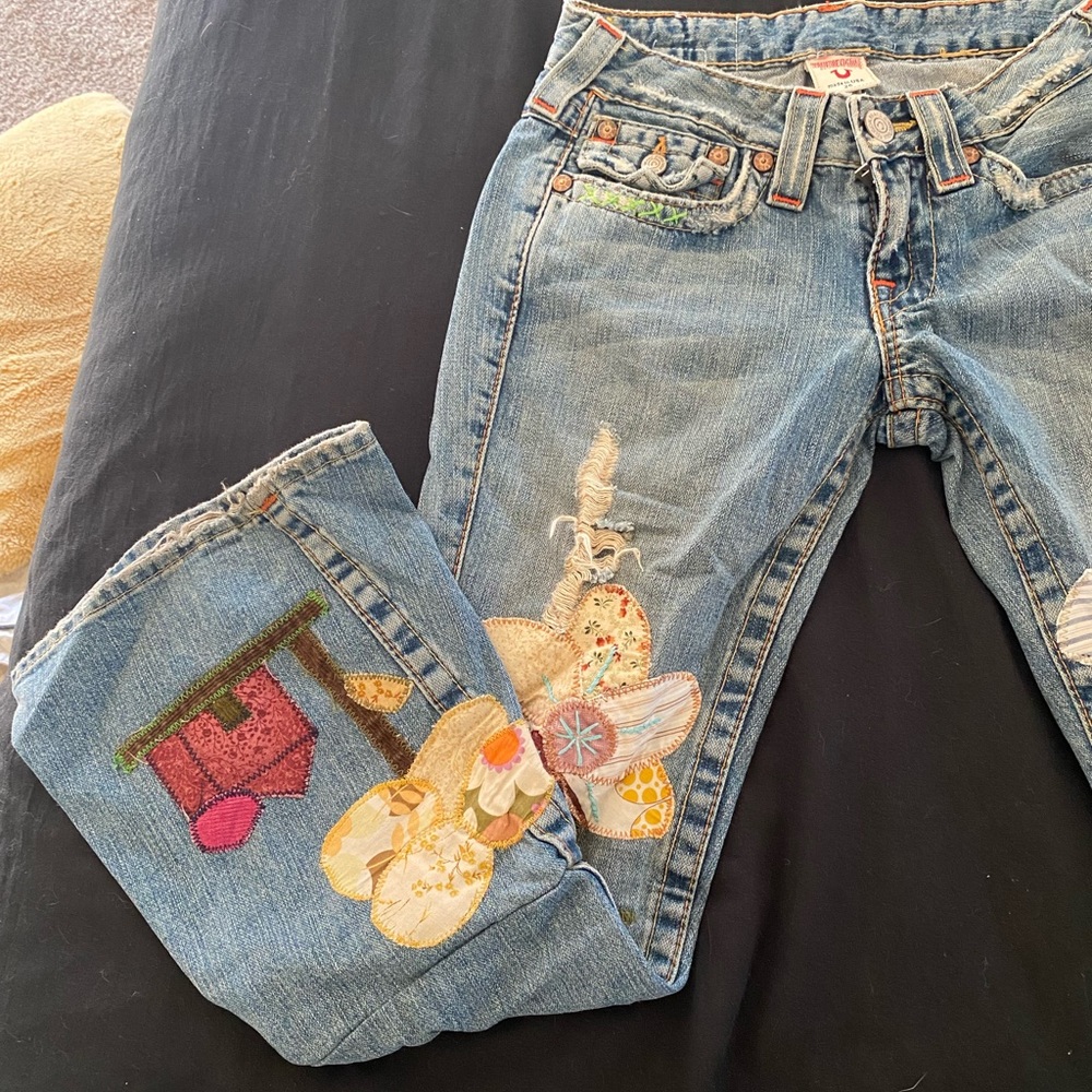 True Religion RARE mushroom patch jeans